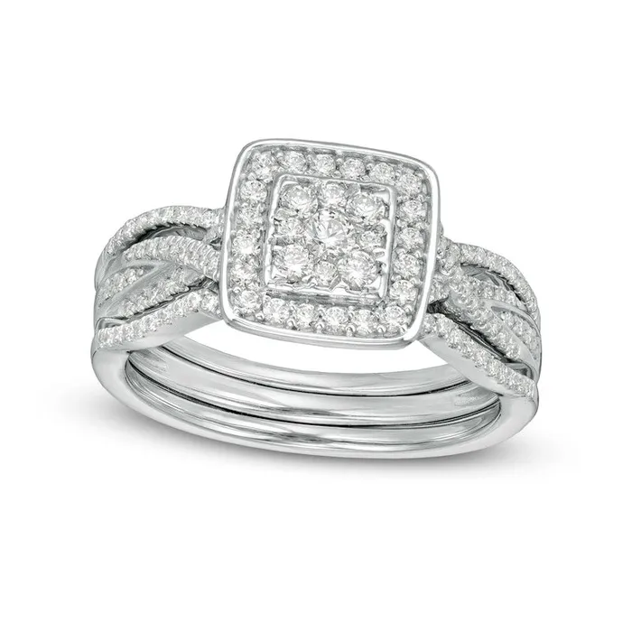 Rings 063 CT TW Composite Natural Diamond Square Frame Twist Shank Three Piece Bridal Engagement Ring Set in Sterling Silver Goldia Rings 063 CT TW Composite Natural Diamond Square Frame Twist Shank Three Piece Bridal Engagement Ring Set in Sterling Silver Goldia