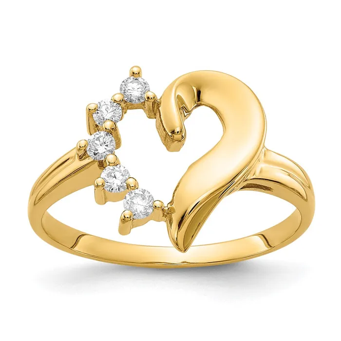 Rings 14k Yellow Gold Polished AA Diamond Heart Ring Goldia