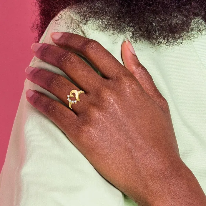 Rings 14k Yellow Gold Polished AA Diamond Heart Ring Goldia