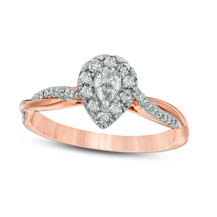 Rings Goldia 038 CT TW PearShaped Natural Diamond Frame Twist Engagement in Solid 10K Rose Gold Rings Goldia 038 CT TW PearShaped Natural Diamond Frame Twist Engagement in Solid 10K Rose Gold