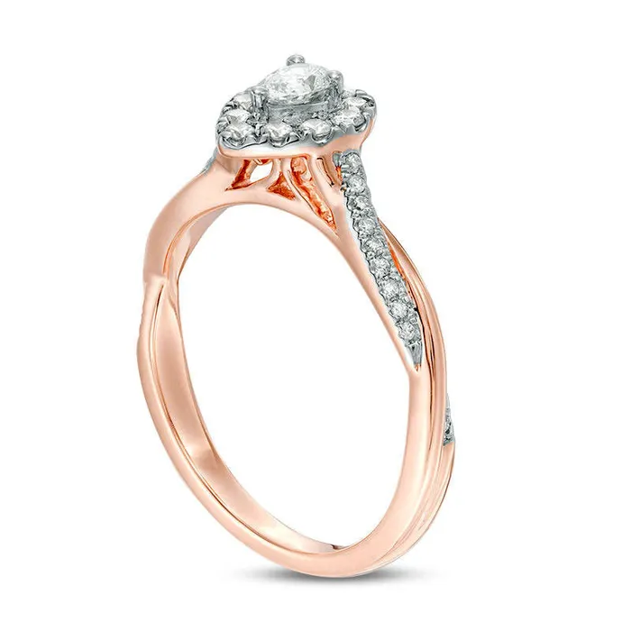 Rings Goldia 038 CT TW PearShaped Natural Diamond Frame Twist Engagement in Solid 10K Rose Gold Rings Goldia 038 CT TW PearShaped Natural Diamond Frame Twist Engagement in Solid 10K Rose Gold