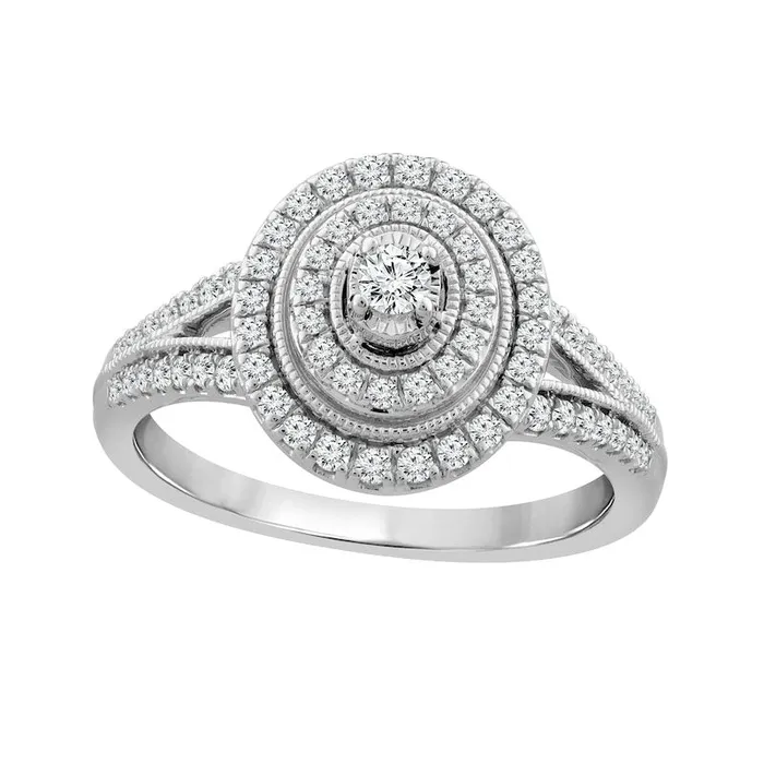 Rings Goldia 050 CT TW Natural Diamond Double Oval Frame Antique VintageStyle Engagement Ring in Solid 10K White Gold Rings Goldia 050 CT TW Natural Diamond Double Oval Frame Antique VintageStyle Engagement Ring in Solid 10K White Gold