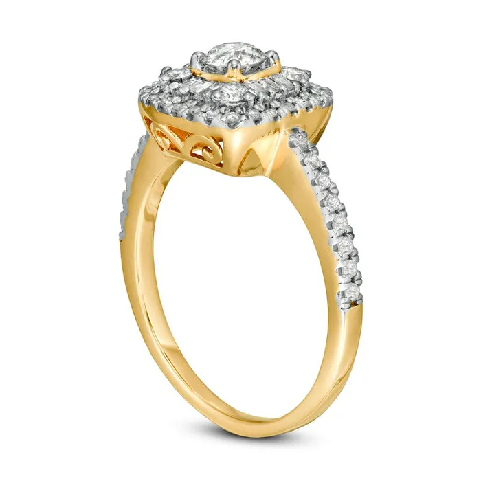 Rings Goldia 075 CT TW Baguette and Round Natural Diamond Cushion Frame Ring in Solid 10K Yellow Gold Rings Goldia 075 CT TW Baguette and Round Natural Diamond Cushion Frame Ring in Solid 10K Yellow Gold
