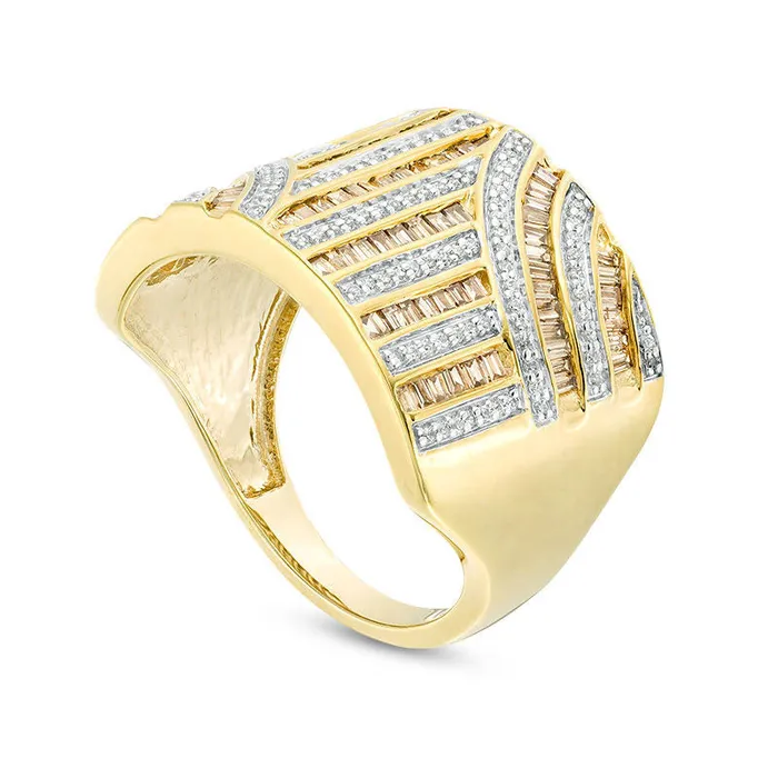 Rings Goldia 10 CT TW Champagne and White Natural Diamond Art Deco MultiRow Ring in Solid 10K Yellow Gold Rings Goldia 10 CT TW Champagne and White Natural Diamond Art Deco MultiRow Ring in Solid 10K Yellow Gold
