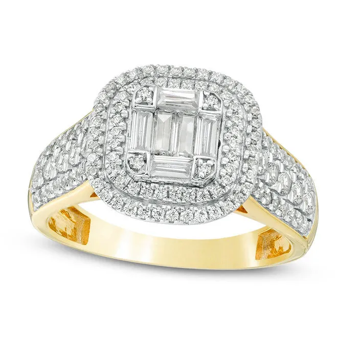 Rings Goldia 10 CT TW Composite Natural Diamond Double Cushion Frame MultiRow Engagement Ring in Solid 10K Yellow Gold Rings Goldia 10 CT TW Composite Natural Diamond Double Cushion Frame MultiRow Engagement Ring in Solid 10K Yellow Gold