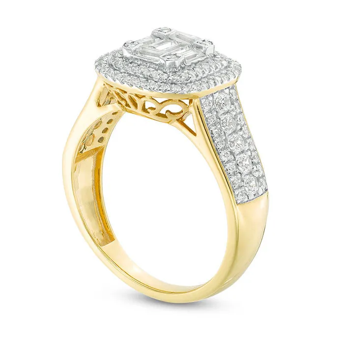 Rings Goldia 10 CT TW Composite Natural Diamond Double Cushion Frame MultiRow Engagement Ring in Solid 10K Yellow Gold Rings Goldia 10 CT TW Composite Natural Diamond Double Cushion Frame MultiRow Engagement Ring in Solid 10K Yellow Gold