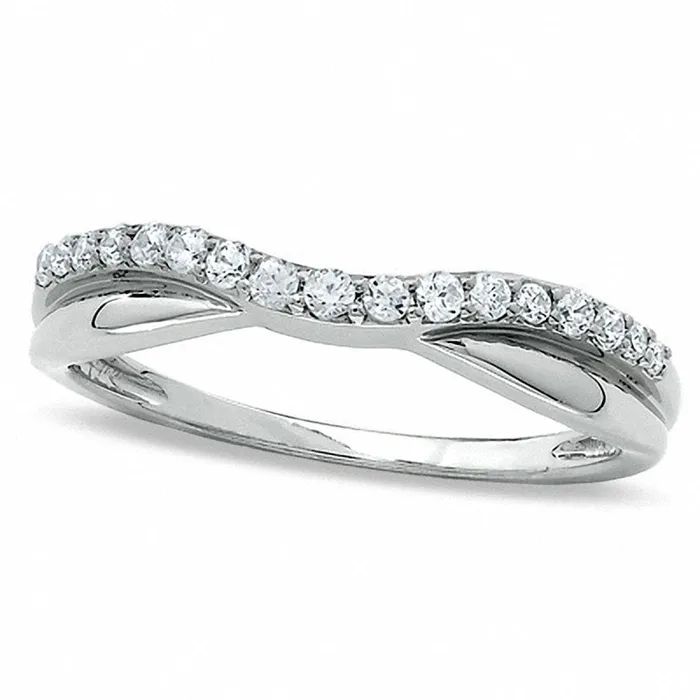 Rings Goldia Previously Owned 033 CT TW Natural Diamond Twist Contour Band in Solid 14K White Gold Rings Goldia Previously Owned 033 CT TW Natural Diamond Twist Contour Band in Solid 14K White Gold