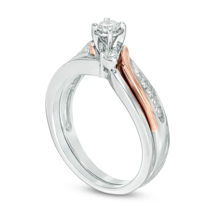 Rings Previously Owned 033 CT TW Natural Diamond Three Stone Slant Bridal Engagement Ring Set in Solid 10K TwoTone Gold Goldia Rings Previously Owned 033 CT TW Natural Diamond Three Stone Slant Bridal Engagement Ring Set in Solid 10K TwoTone Gold Goldia