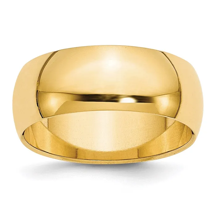 Rings Solid 18K Yellow Gold 8mm HalfRound Wedding MensWomens Wedding Band Ring Size 8 Goldia