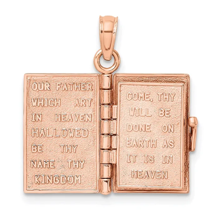 14k Rose Gold 3D Holy Bible w Lords Prayer Moveable Charm TreasureFineJewelers Charm Necklaces