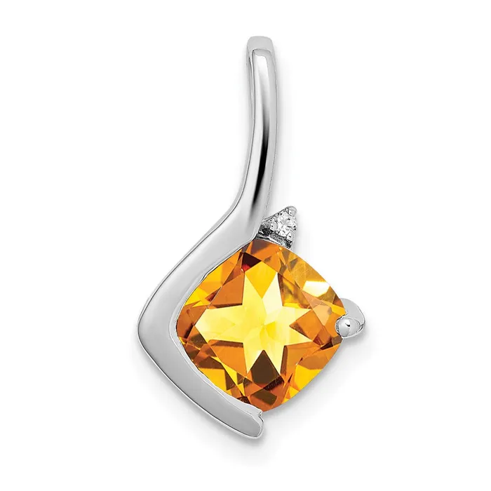 14k White Gold Cushion Citrine and Diamond Pendant TreasureFineJewelers Necklaces
