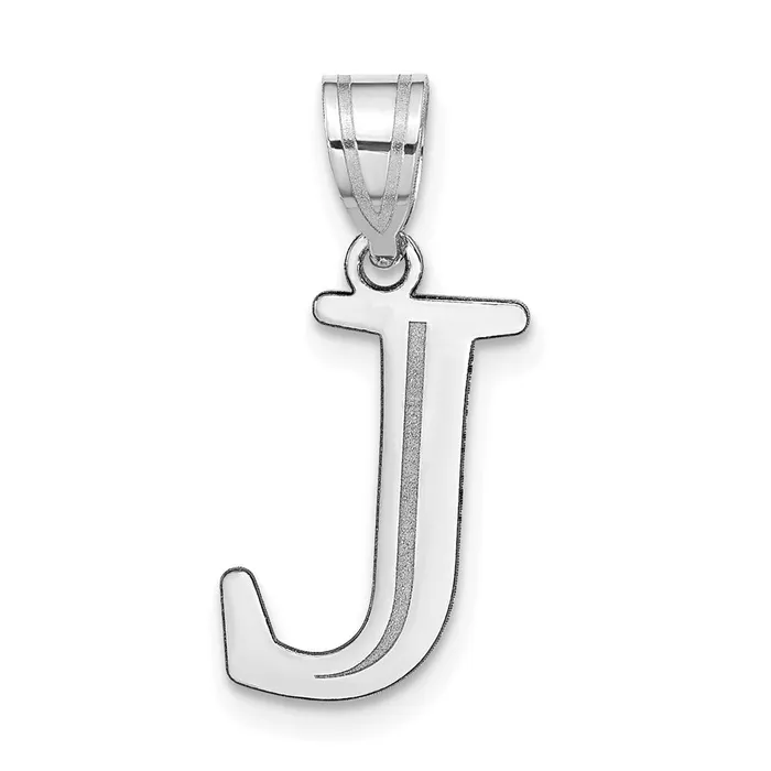 14k White Gold Polished Etched Letter J Initial Pendant TreasureFineJewelers Necklaces