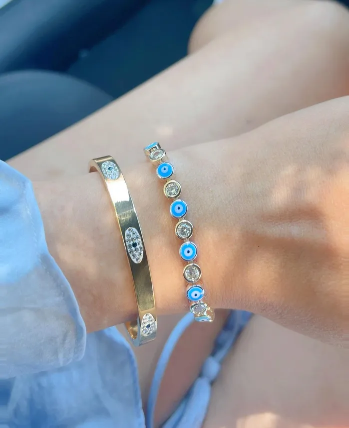 Bracelets MP Jewelry Baby Blue Evil Eye Slide Bracelet