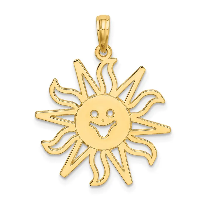 Charm Necklaces TreasureFineJewelers 14K Cutout Smiling Sun Charm