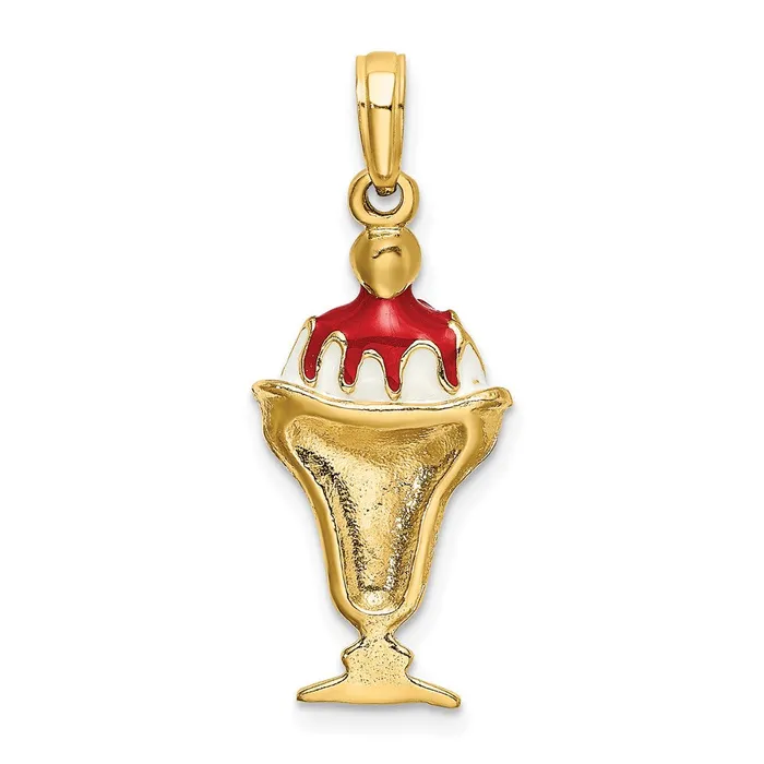 Charm Necklaces TreasureFineJewelers 14k Yellow Gold Chocolate Ice Cream Sundae WCherry Top Charm