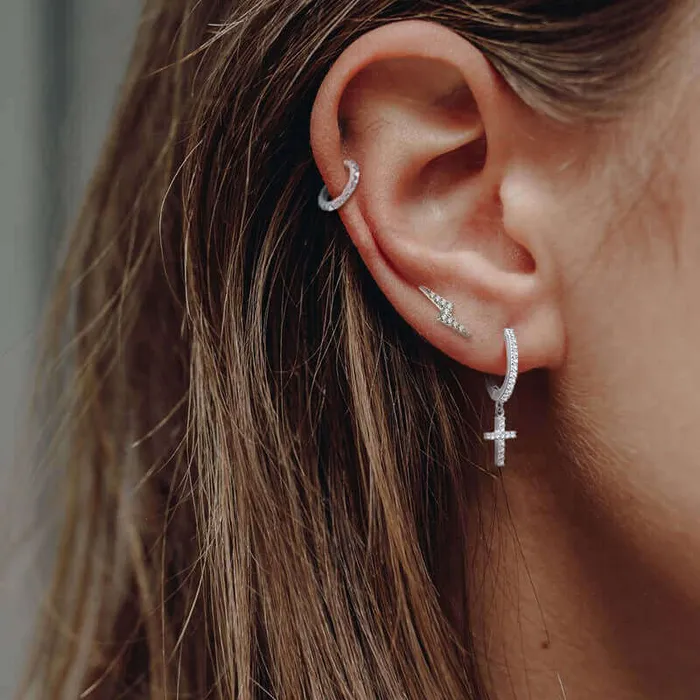 Earrings Trendolla Jewelry Huggie Hoop Earrings with Geometric Cross Pendant