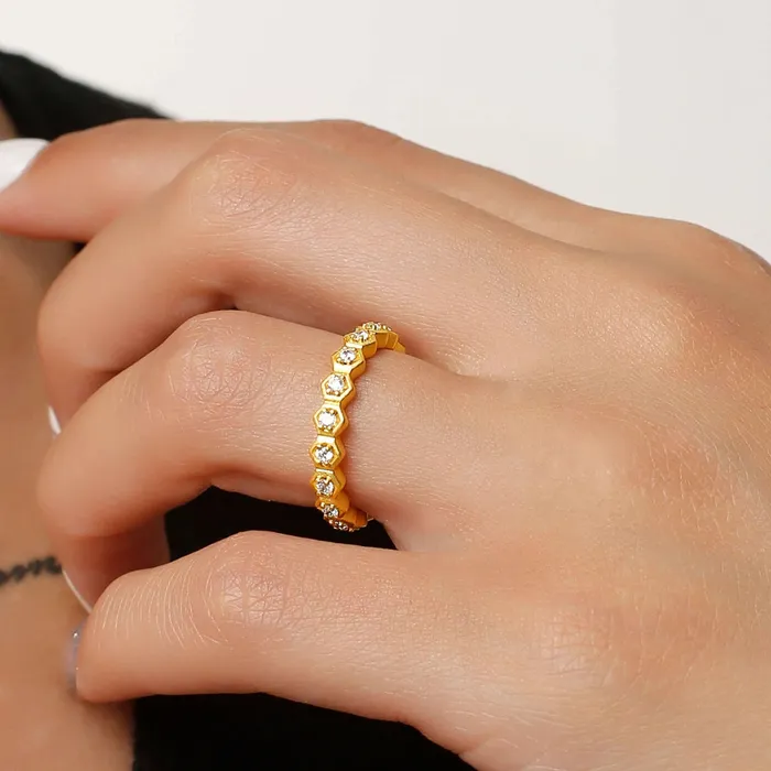 Honeycomb With Honey Ring Life With MaKs Honeycomb Bee Kind Jewelry Collection Trendolla Jewelry Rings