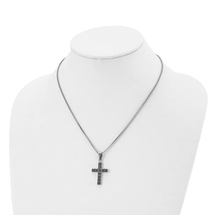 Necklaces TreasureFineJewelers Chisel Stainless Steel Polished with Black Square CZ Cross Pendant on a 18 inch Box Chain Necklace