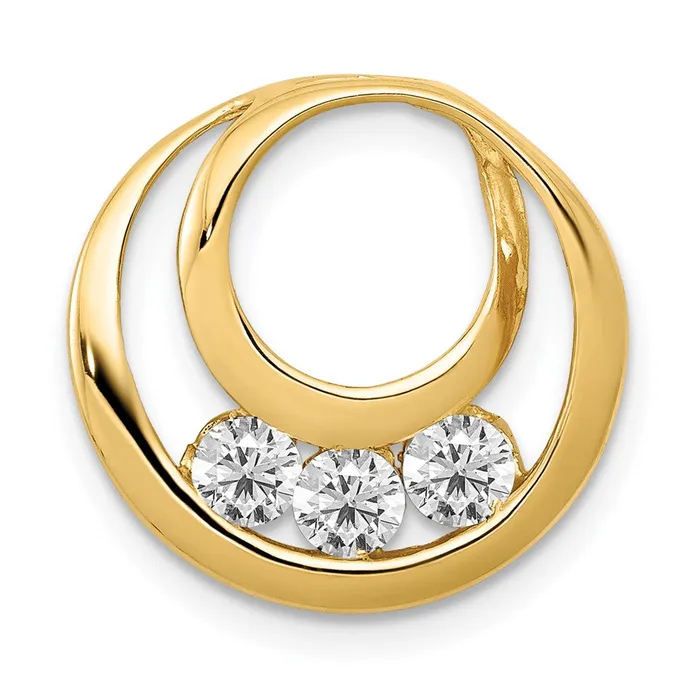 Rings TreasureFineJewelers 14k Yellow Gold 32mm VS Diamond Three Stone Circles Chain Slide