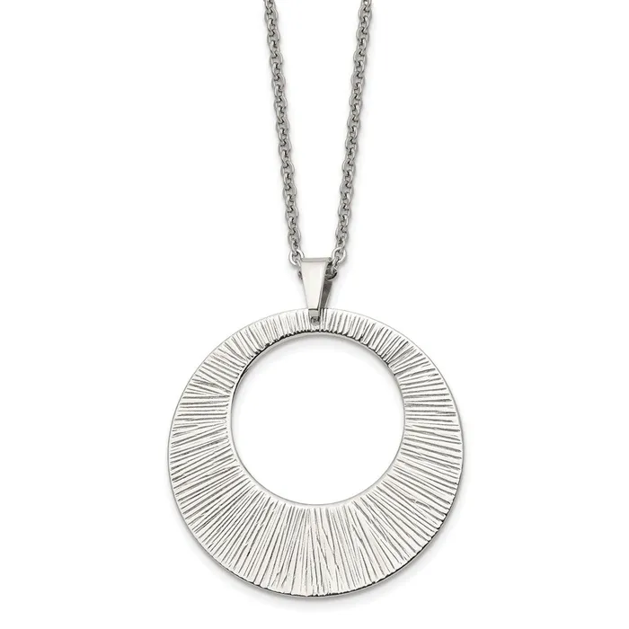 Stainless Steel Polished and Textured Circle 24in Necklace TreasureFineJewelers Necklaces
