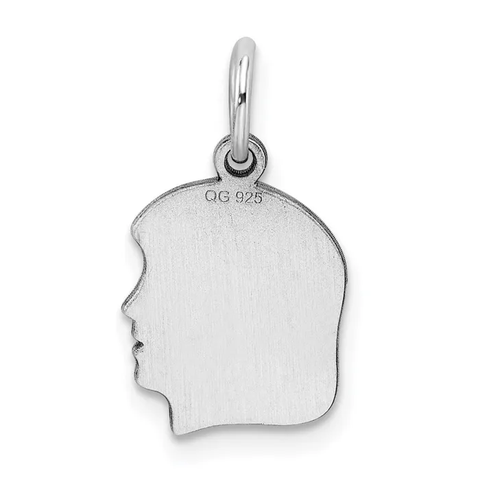 Sterl Silver Rhplt Engraveable Girl Polished FrontSatin Back Disc Charm TreasureFineJewelers Charm Necklaces