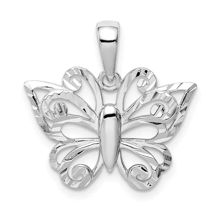 Sterling Silver Rhodium Plated Diamondcut Butterfly Pendant TreasureFineJewelers Necklaces
