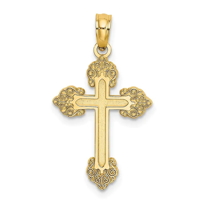 TreasureFineJewelers 14K Polished and Textured Fancy Cross Charm Charm Necklaces