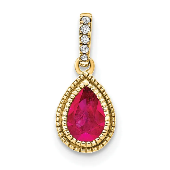 TreasureFineJewelers Necklaces 14k Pear Ruby and Diamond Pendant
