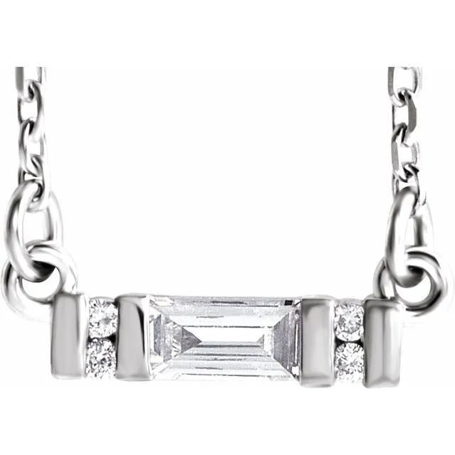 TreasureFineJewelers Necklaces 14K White Gold 110 CTW Natural Diamond Bar 1618 Necklace