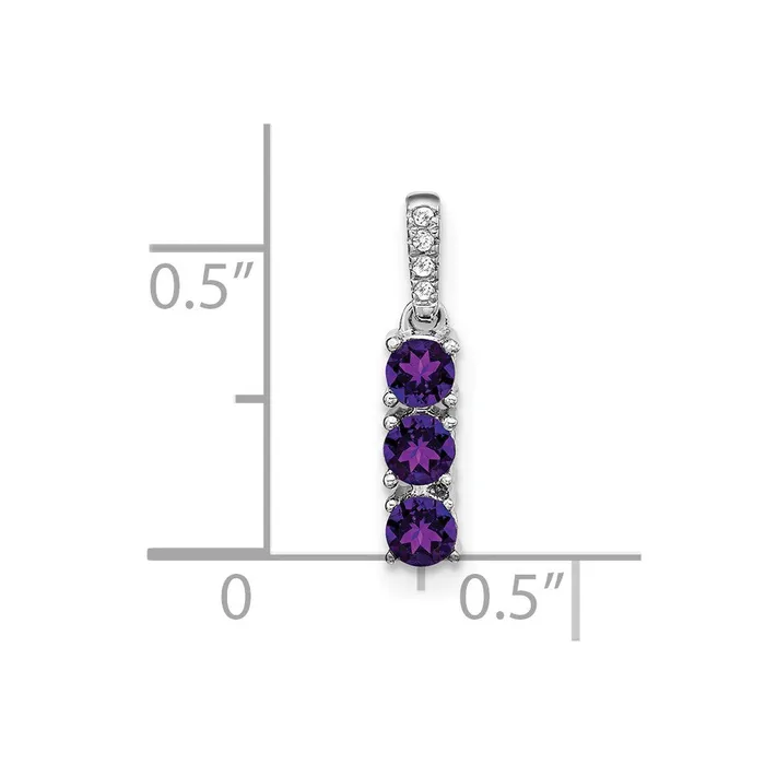 TreasureFineJewelers Necklaces 14k White Gold 3stone Amethyst and Diamond Pendant