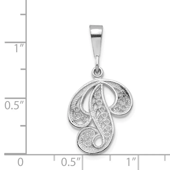 TreasureFineJewelers Necklaces 14k White Gold White Gold Solid Polished Script Filigree Letter P Initial Pendant
