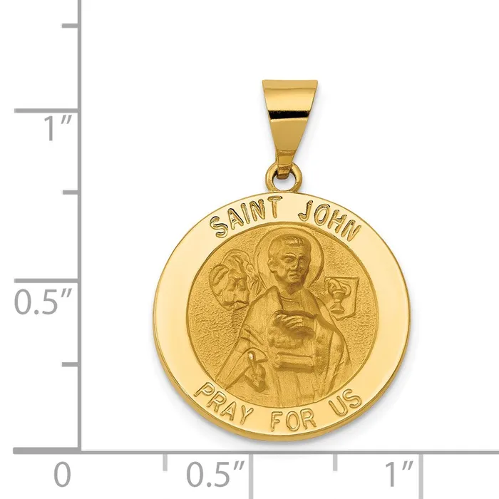 TreasureFineJewelers Necklaces 14k Yellow Gold Polished and Satin St John Medal Hollow Pendant