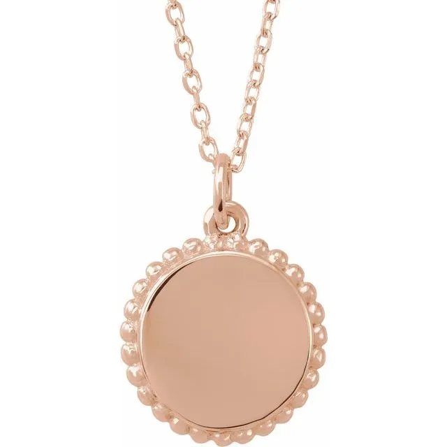 TreasureFineJewelers Necklaces 18K Rose GoldPlated Sterling Silver Beaded Disc 1618 Necklace