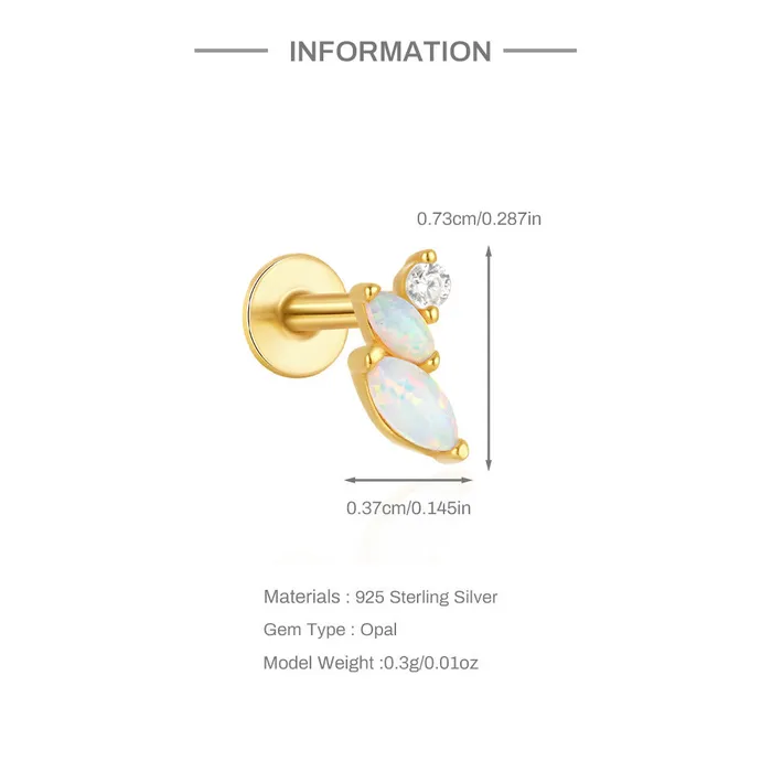 Trendolla Jewelry Earrings 925 Silver ThreeLine Opal CZ Diamond Flat Back Earrings