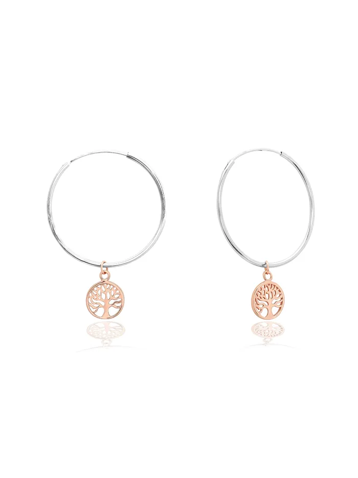 Curio Cottage 925 Silver Tree Of Life Rose Gold Plated Hoop Earrings Earrings