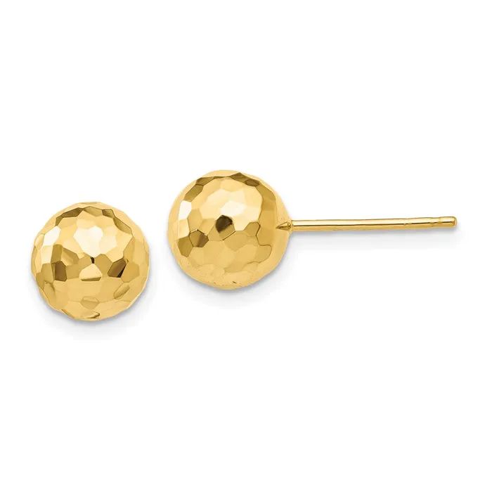 14K Gold Polished and Diamond Cut 8MM Ball Post EarringsWBCH1013 WB Choice Jewelry Earrings