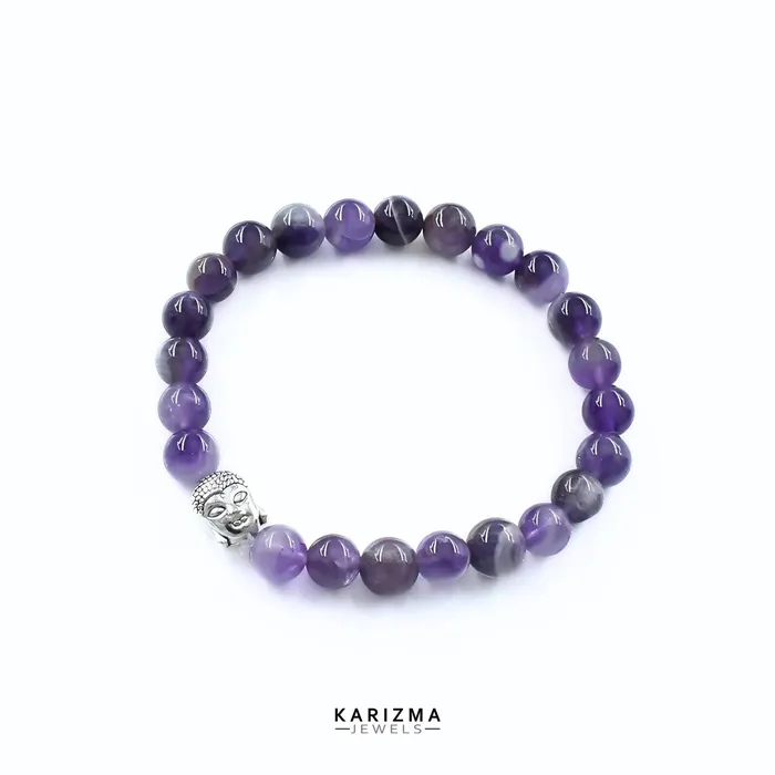 Bracelets Karizma Jewels Natural Purple Amethyst stones With Buddha Face Reiki Healing Meditation and Protections Crystal Beads Bracelet