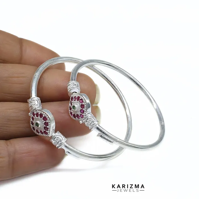 Bracelets Karizma Jewels Real Sterling Silver Pink Green CZ Excellent design kids Bangles Bracelet Pair