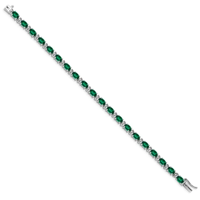 Bracelets WB Choice Jewelry 14k White Gold Oval Created Emerald and Diamond BraceletWBCBM7147EM010WA Bracelets WB Choice Jewelry 14k White Gold Oval Created Emerald and Diamond BraceletWBCBM7147EM010WA