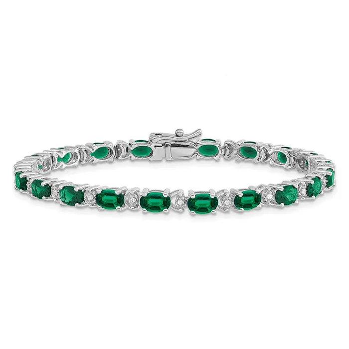 Bracelets WB Choice Jewelry 14k White Gold Oval Created Emerald and Diamond BraceletWBCBM7147EM010WA Bracelets WB Choice Jewelry 14k White Gold Oval Created Emerald and Diamond BraceletWBCBM7147EM010WA