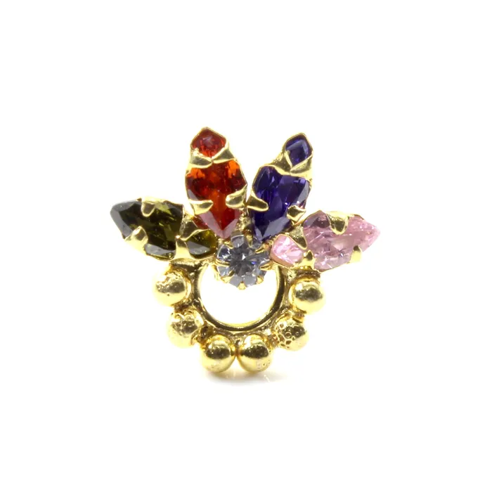 Earrings Karizma Jewels Ethnic Real Sterling Silver Multi CZ Women Nose Stud Push Pin