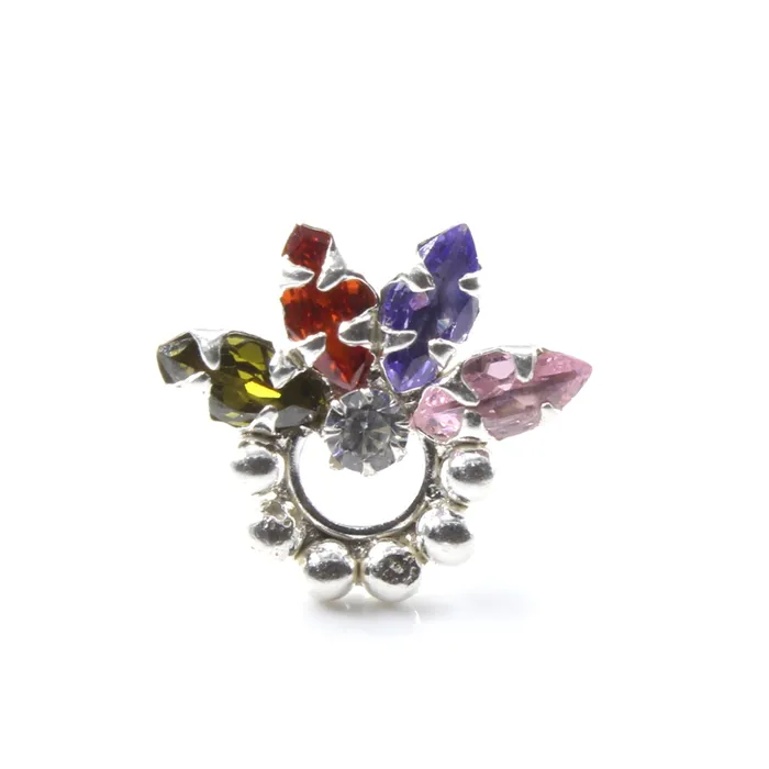 Earrings Karizma Jewels Ethnic Real Sterling Silver Multi CZ Women Nose Stud Push Pin