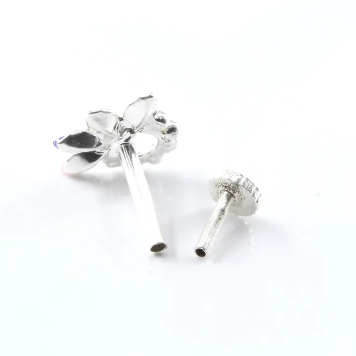 Earrings Karizma Jewels Ethnic Real Sterling Silver Multi CZ Women Nose Stud Push Pin
