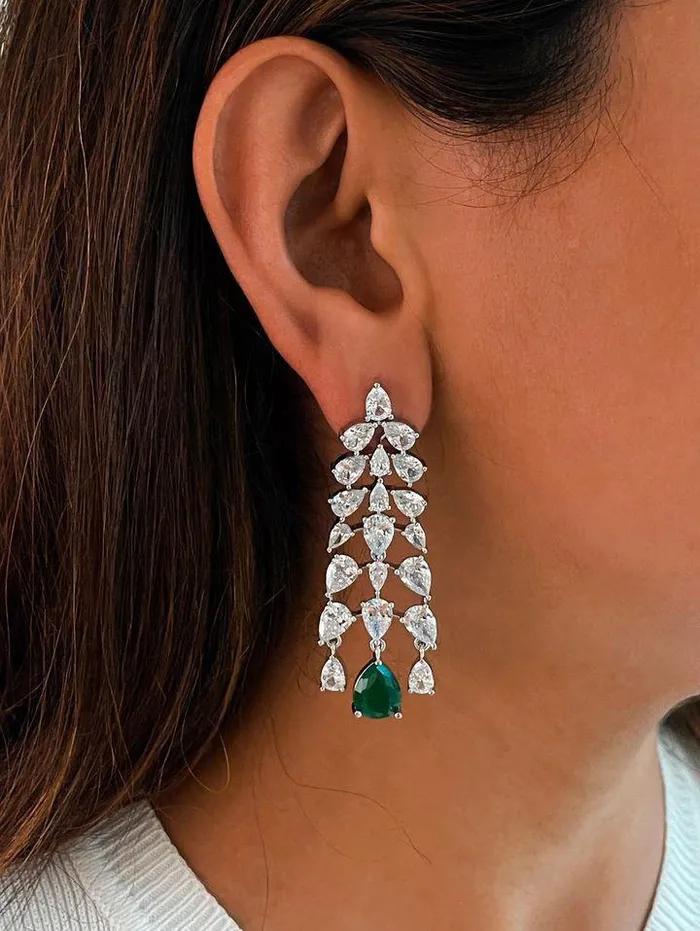 Necklaces 3 Layer Dimonte Emerald Tear Drop Necklace Set PRERTO ECOMMERCE PRIVATE LIMITED