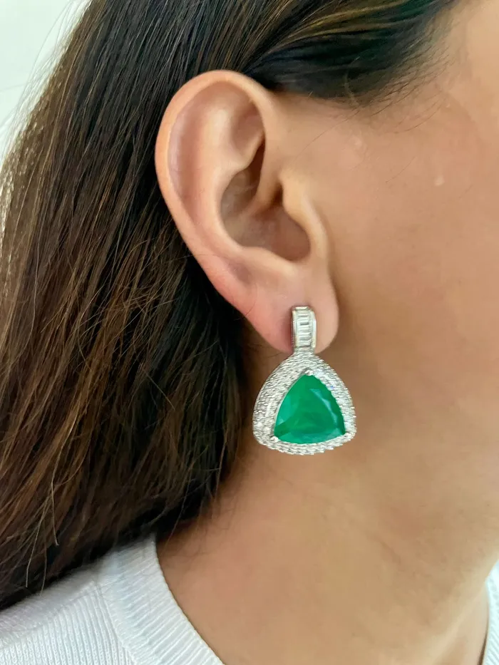 PRERTO ECOMMERCE PRIVATE LIMITED Pearly Emerald Tringular Necklace Set Necklace Earrings Necklaces