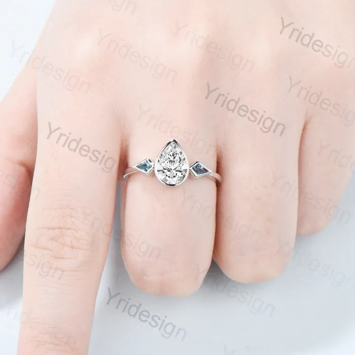 Rings PENFINE Dainty Diamond Engagement Ring Pear Shaped Lab Grown Diamond IGI Certificate Wedding Ring for Women Minimalist Kite Alexandrite Diamond Ring