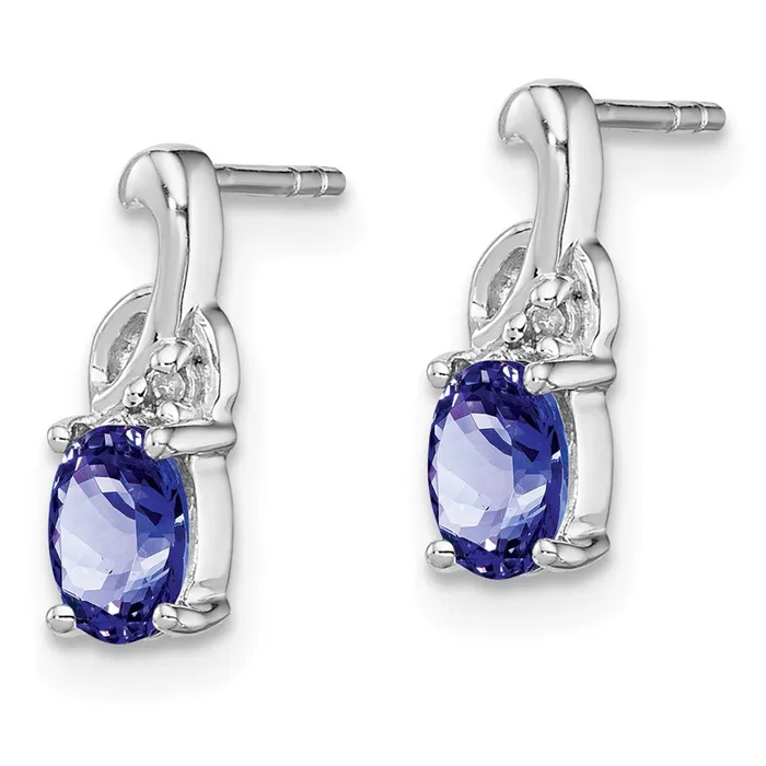 Sterling Silver Rhodium Plated Diamond Tanzanite Oval Post EarringsWBCQDX970 WB Choice Jewelry Earrings