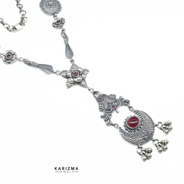 Traditional 925 Real Silver handmade Oxidized amazing peacock style women Necklace 27 Karizma Jewels Necklaces