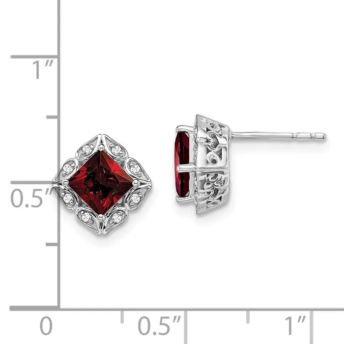 WB Choice Jewelry Earrings 14k White Gold Square Garnet and Diamond EarringsWBCEM7082GA008WA