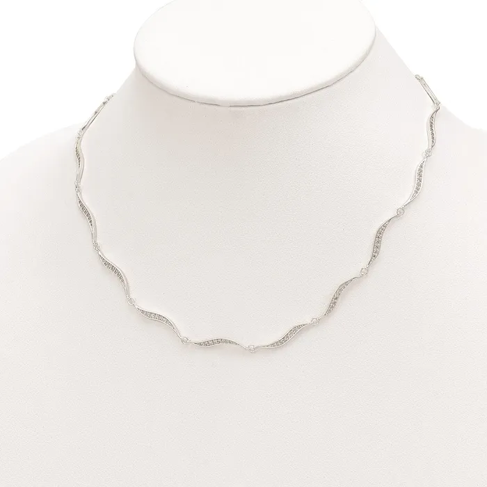 WB Choice Jewelry Necklaces Sterling Silver Wavy Link CZ w225 in ext NecklaceWBCQG6001155